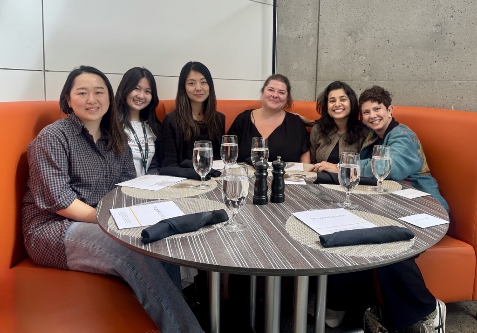 The team around a table at the final team lunch
