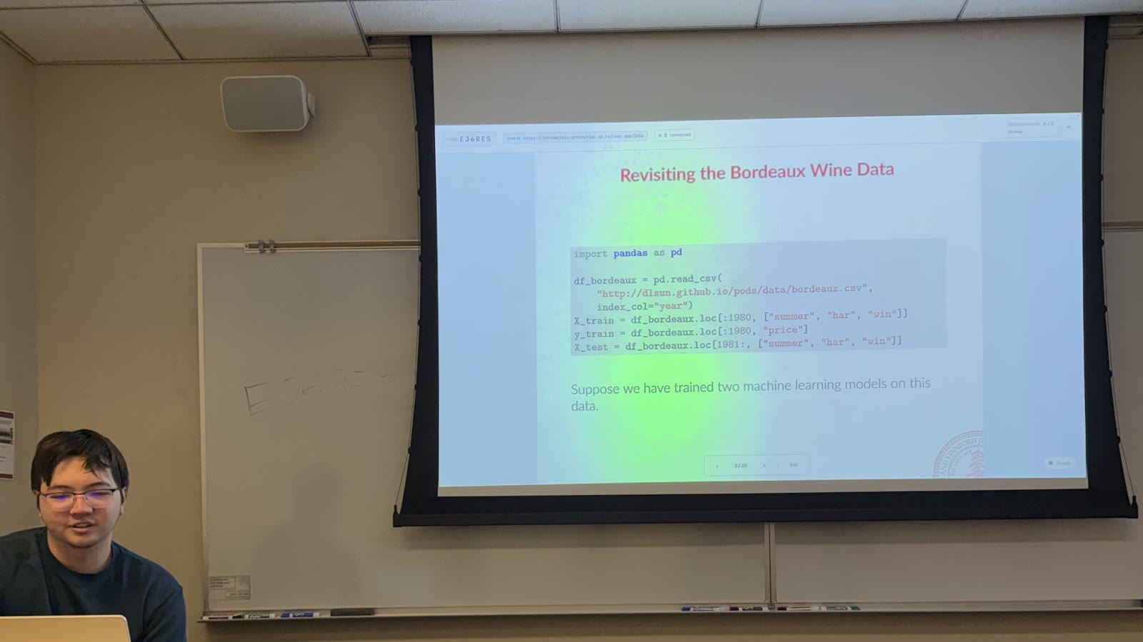 Jet running on the projector at the front of a classroom during a live data science lecture